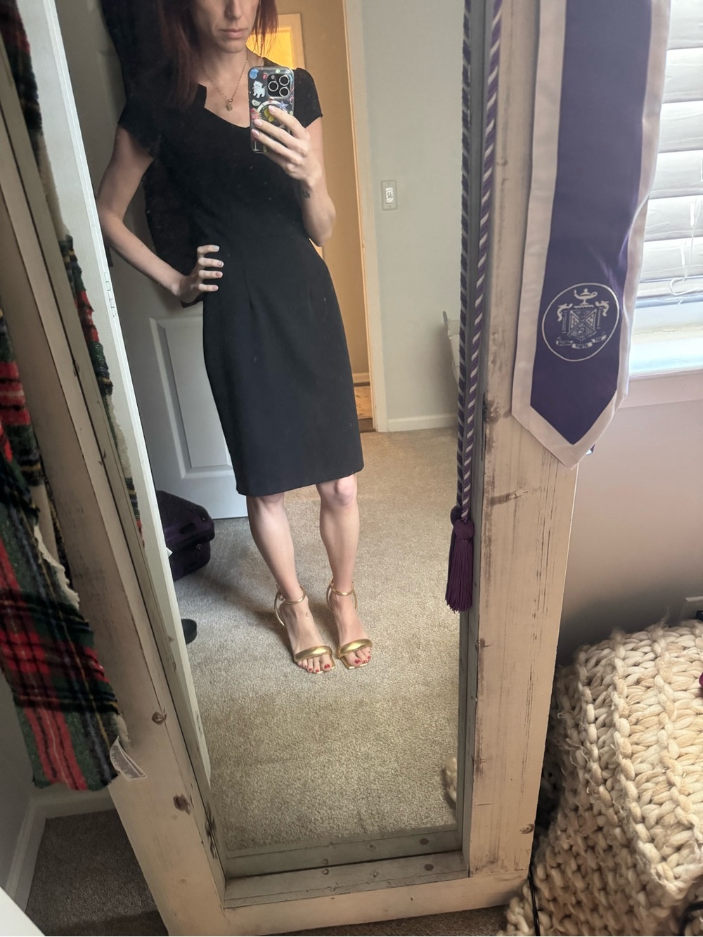 Celine Black Cap-Sleeve Midi Sheath Dress